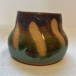 Handmade Ceramic Art Pottery 1994 Brown Green Beige earthy organic style Round